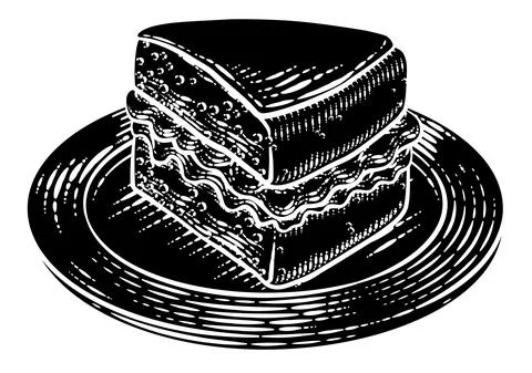 Cake Sponge Slice Jam Cream Woodcut Drawing Stock Illustration