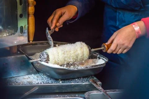 Cake sprinkled with powder Stock Photos