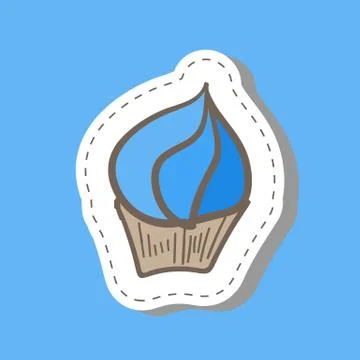 Cake sticker hand draw colored in flat style Stock Illustration