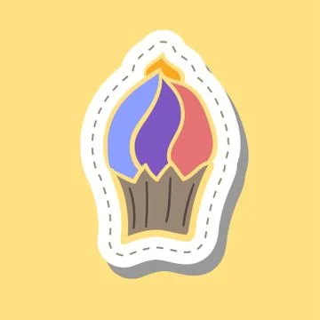 Cake sticker hand draw colored in flat style Stock Illustration