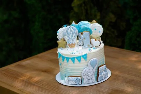 Cake on the table green background Stock Photos