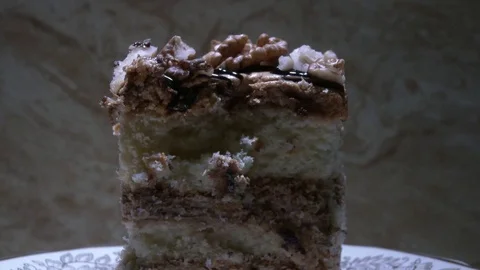 Cake. Tasty cake with cherry on the plate 스톡 동영상 77955243