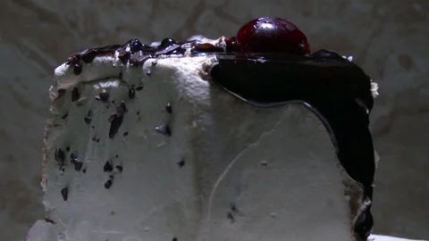 Cake. Tasty cake with cherry on the plate 스톡 동영상 78149352