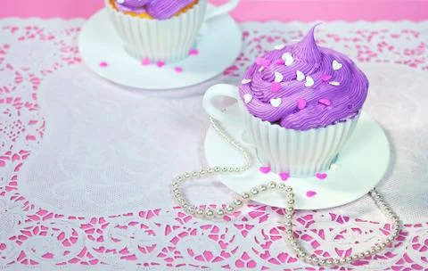 Cake in a tea cup Stock Photos