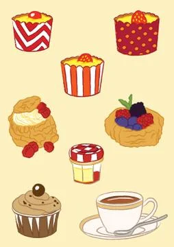 Cake &amp; Tea Illustration Stock Illustration
