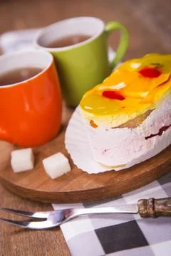 Cake with tea Stock Photos