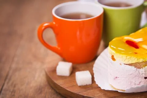 Cake with tea Stock Photos