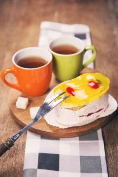 Cake with tea Stock Photos