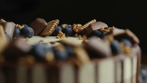 Cake with three layers of different taste, different types of chocolate Stock Footage 159369286