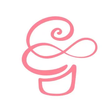 Cake vector calligraphic logo. Sweet cupcake with cream, vintage dessert embl Stock Illustration