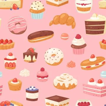 Cake vector chocolate confectionery cupcake and sweet confection dessert with Stock Illustration
