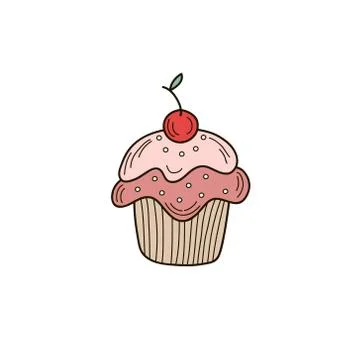 Cake. Vector doodle cupcake. Freehand color illustration in doodle style. Stock Illustration