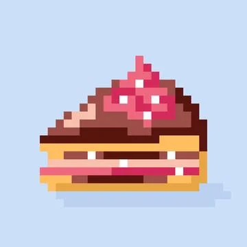Cake vector icon. Retro 80s pixel art. Flat style. Stock Illustration
