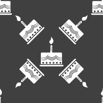 Cake web icon. flat design. Seamless gray pattern. Illustrazione stock