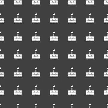 Cake web icon. flat design. Seamless gray pattern. Stock Illustration