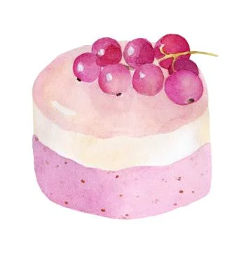 Cake on white background hand drawn watercolor illustration on white backgrou Stock Illustration