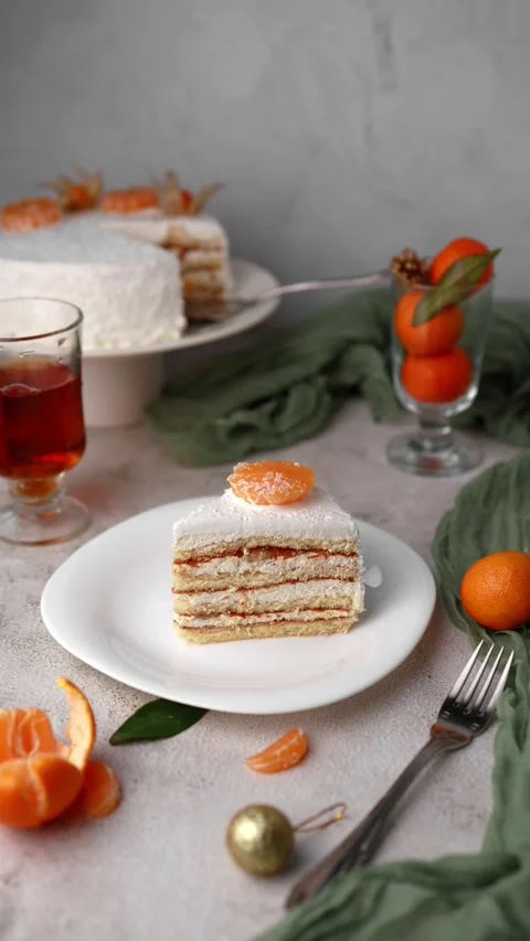 Cake with white cream Stock Footage 295984449