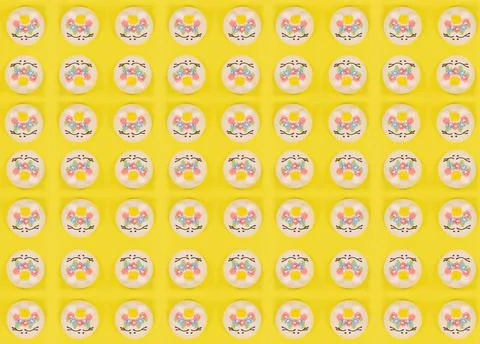 Cake on a yellow background, seamless texture, packaging Stock Photos