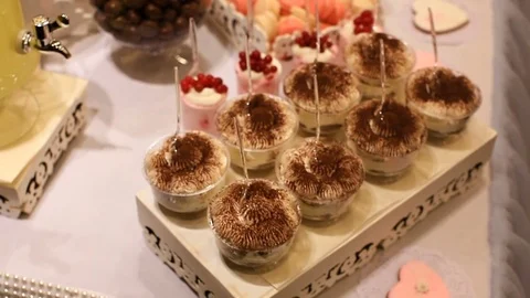 Cake.Candy Bar Wedding, candy buffet. Stock Footage 78769605