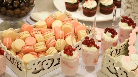 Cake.Candy Bar Wedding, candy buffet. Stock Footage 78769865