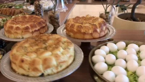 The cakes and bakes decorated on the table Video stock 226947556