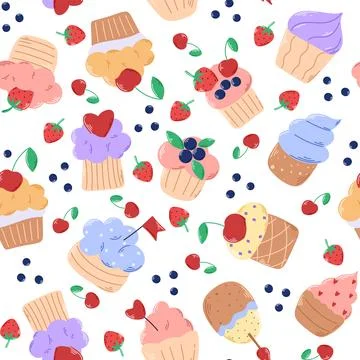 Cakes and cupcakes seamless pattern Stock Illustration