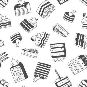 Cakes and pastries seamless pattern in doodle style Stock Illustration