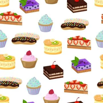 Cakes and Sweet Bakery Pattern Vector Illustration Stock Illustration