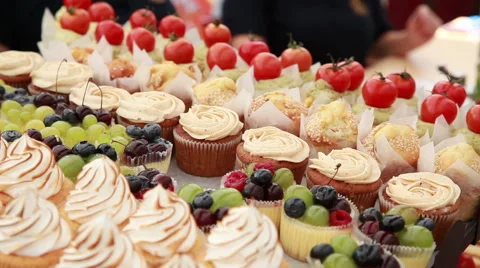 Cakes are lying on the counter Stock Footage 40462836