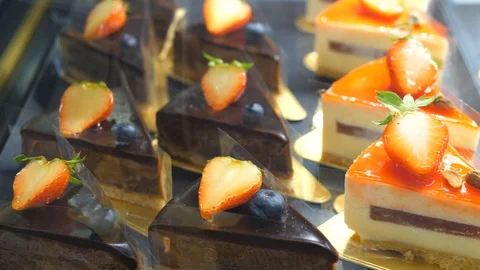 Cakes Close-Up In Bake Shop Stock Footage 106506474