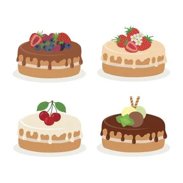 Cakes collection. Vector illustration of different types of beautiful modern Stock Illustration