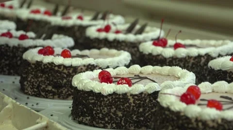 Cakes on conveyer belt Stock Footage 48464802