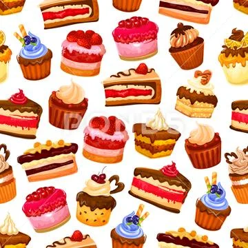 Cakes Desserts And Pastry Sweets Seamless Pattern