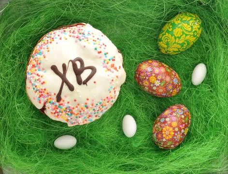 Cakes for Easter and eggs Stock Photos