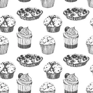 Cakes hand drawn pattern 스톡 일러스트