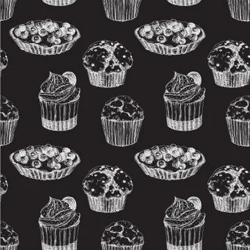 Cakes hand drawn pattern 스톡 일러스트
