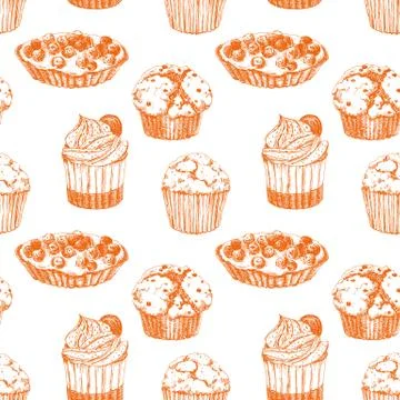 Cakes hand drawn pattern 스톡 일러스트