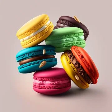 Cakes macaron or macaroon stack on pink background, colorful vibrant almond.. Stock Illustration