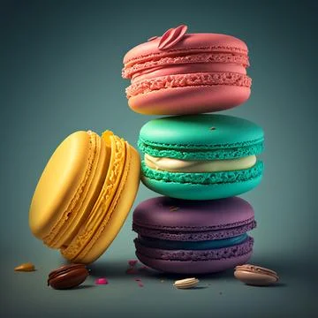 Cakes macaron or macaroon stack on turquoise background, colorful vibrant a.. Stock Illustration