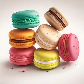 Cakes macaron or macaroon stack on light background, colorful vibrant almon.. Stock Illustration