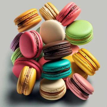 Cakes macaron or macaroon stack on light grey background, colorful vibrant .. Stock Illustration