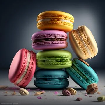 Cakes macaron or macaroon stack on turquoise background, colorful vibrant a.. Stock Illustration