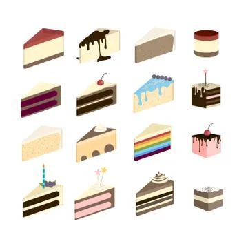 Cakes pieces set. Illustrazione stock