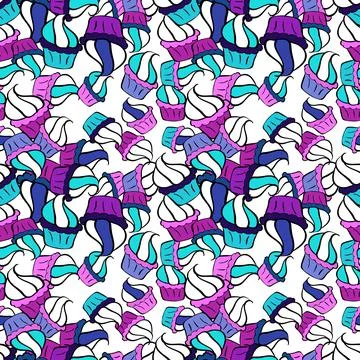 Cakes seamless pattern collection. Vector illustration. Of different types of be Illustrazione stock