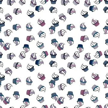Cakes seamless pattern collection. Vector illustration. On white, blue and black Stock Illustration