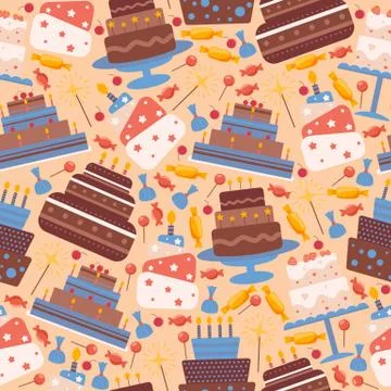 Cakes seamless pattern, vector illustration. Icons of birthday and wedding cake Illustrazione stock