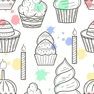 Cakes seamless pattern, vector illustration. Illustrazione stock