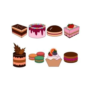 Cakes set icons. Vector bakery collection on white background. 库存插图