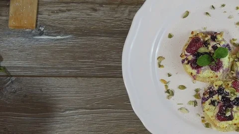 Cakes spinning on a table close-up Stock Footage 72984844