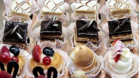 Cakes in the store window . Stock Footage 225687172